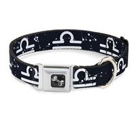 Dog Collar Bone Zodiac Libra Symbol/Constellations Black/White WIDE-Medium 16-23