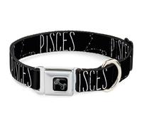 Dog Collar Bone Zodiac PISCES/Constellation Black/White WIDE-Large 20-31"