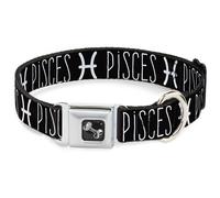 Dog Collar Bone Zodiac PISCES/Symbol Black/White Medium 11-16.5"