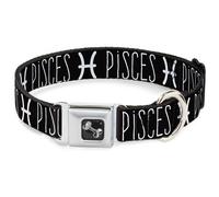 Dog Collar Bone Zodiac PISCES/Symbol Black/White WIDE-Large 20-31"