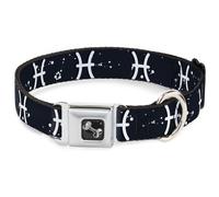 Dog Collar Bone Zodiac Pisces Symbol/Constellations Black/White WIDE-Medium 16-2
