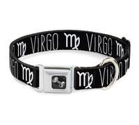 Dog Collar Bone Zodiac VIRGO/Symbol Black/White WIDE-Large 20-31"