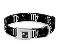 Dog Collar Bone Zodiac Virgo Symbol/Constellations Black/White WIDE-Small 13-17"