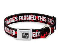 Dog Collar Bone ZOMBIES RUINED THIS BELT Black/White/Red Splatter WIDE-Medium 16
