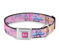 Dog Collar BRAJ-BARBIE Script Signature Full Color Hot Pink/White BARBIE Script
