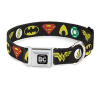 Dog Collar DCEA-DC Round Logo Black/Silver Justice League 6-Superhero Logos Blac