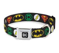 Dog Collar DCEA-DC Round Logo Black/Silver Justice League Superhero Logos WIDE-S