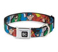 Dog Collar DCEA-DC Round Logo Black/Silver Justice League Superheroes CLOSE-UP N