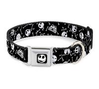 Dog Collar DYAL-Jack Expressions/Bones Scattered Full Color Black/White Jack Exp