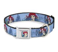 Dog Collar DYFS-Ariel Face6 Turquoise Full Color Blues Ariel Poses Coral & Castl