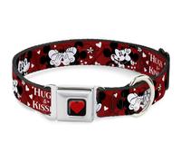 Dog Collar DYIE-Heart Full Color Black/Red Mickey & Minnie HUGS & KISSES Poses R