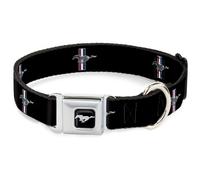 Dog Collar FM-Ford Mustang Black/Silver Ford Mustang w/Bars Logo REPEAT Medium 1