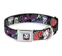 Dog Collar JKA-Joker Face The Joker Pose/Cards/HAHAHAHA Black/Gray Medium 11-16.