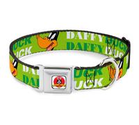Dog Collar LTA-Looney Tunes Logo White DAFFY DUCK w/Face CLOSE-UP Greens Medium