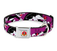Dog Collar LTA-Looney Tunes Logo White Sylvester the Cat Poses Purple Large 15-2