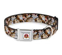 Dog Collar LTA-Looney Tunes Logo White Tasmanian Devil Vortex Poses Stacked Blac