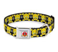 Dog Collar LTA-Looney Tunes Logo White Tweety Bird & Crossbones Black/White/Yell