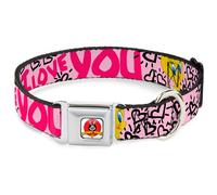 Dog Collar LTA-Looney Tunes Logo White Tweety Bird I LOVE YOU Pink/Black Medium