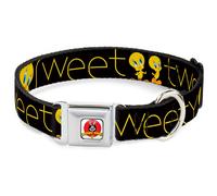 Dog Collar LTA-Looney Tunes Logo White Tweety Bird Poses CUTE AND SWEET Black/Ye