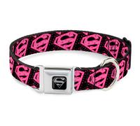 Dog Collar SMA-S-Shield Black/Silver Diagonal Superman Logo w/Hearts Black/Pink