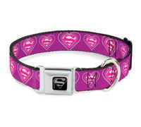 Dog Collar SMA-S-Shield Black/Silver Superman Logo in Heart Purple/White/Pink Sm