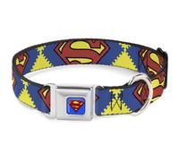 Dog Collar SMC-Superman Blue Jagged Superman Shield CLOSE-UP Yellow/Blue/Red WID