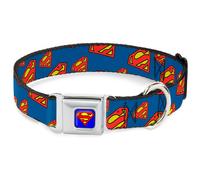 Dog Collar SMC-Superman Blue Super Shield Diagonal Royal Blue/Red WIDE-Small 13-