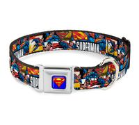Dog Collar SMC-Superman Blue SUPERMAN Action Blocks White WIDE-Medium 16-23"