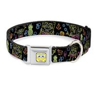 Dog Collar SQB-SpongeBob Face CLOSE-UP Electric SpongeBob Poses/Elements Black/M