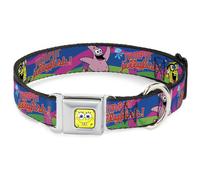 Dog Collar SQB-SpongeBob Face CLOSE-UP Nerd SpongeBob & Patrick Starfish Running