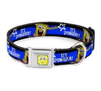 Dog Collar SQB-SpongeBob Face CLOSE-UP SpongeBob Pose IT'S SPONGEBOB Stripe Bla