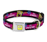 Dog Collar SQB-SpongeBob Face CLOSE-UP SpongeBob Pose IT'S SPONGEBOB Stripe Bla