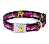 Dog Collar SQB-SpongeBob Face CLOSE-UP SpongeBob Pose IT'S SPONGEBOB Stripe Bla