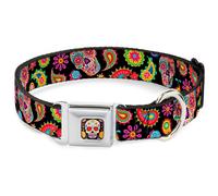 Dog Collar TYA-Sugar Skull Starburst Full Color Black/Multi Color Bobo Sugar Sku