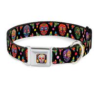 Dog Collar TYA-Sugar Skull Starburst Full Color Black/Multi Color Colorful Calav