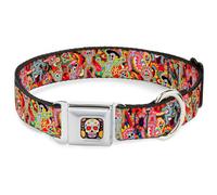 Dog Collar TYA-Sugar Skull Starburst Full Color Black/Multi Color Dancing Catrin
