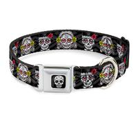 Dog Collar TYC-Sugar Skull Full Color Black/White/Gray Los Novios Black/Gray/Whi