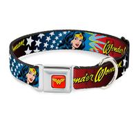 Dog Collar WWA-Wonder Woman Red Wonder Woman Face w/Stars Large 15-24"