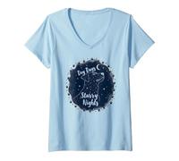 Dog Days Notti stellate Canino Celeste Maglietta con Collo a V, Donna, Celeste, S