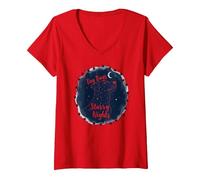 Dog Days Notti stellate Canino Celeste Maglietta con Collo a V, Donna, Rosso, XXL