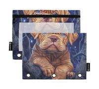 Dog Dogue De Bordeaux - Astuccio per 3 raccoglitori ad anelli, con cerniera, astuccio per matite e penne, per ragazzi e ragazzi, in tessuto, 24,9 x 18 cm, confezione da 2