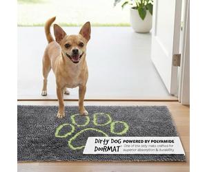 Dog Gone Smart Dirty Dog Doormat - Fast Drying rug with Super Gripper Backing for Clean Floors - Super Absorbent And Machine Washable Mat for Muddy Paws - Cool Grey