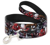 Dog Leash 5-Spider Hero Action Poses Grays WIDE 1.5"