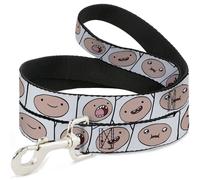 Dog Leash 6-FEET Adventure Time Finn Expression Blocks White WIDE 1.5"