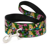Dog Leash 6-FEET Alice & Cheshire Cat Poses/Flowers NARROW 0.5"