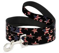 Dog Leash 6-FEET Americana Stars & Flags Black/Red/White/Blue NARROW 0.5"