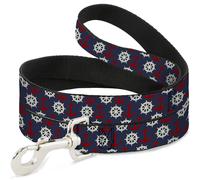 Dog Leash 6-FEET Anchor3/Helm Monogram Navy/Red/Cream NARROW 0.5"