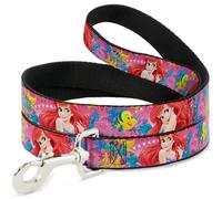 Dog Leash 6-FEET Ariel/Flounder/Fish Trio Poses Pinks NARROW 0.5"