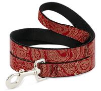 Dog Leash 6-FEET Bandana/Skulls Scarlet Red/Gold
