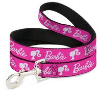 Dog Leash 6-FEET BARBIE Script Signature Logo and Silhouette Hot Pink/White